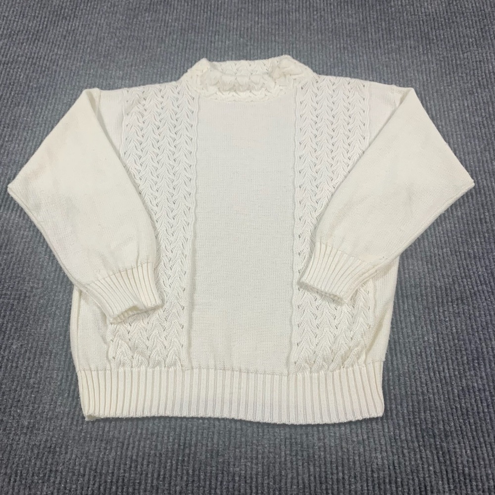 VTG Alicia Sweater Women's Large White‎ Cable Knit Lightweight Retro USA Made
